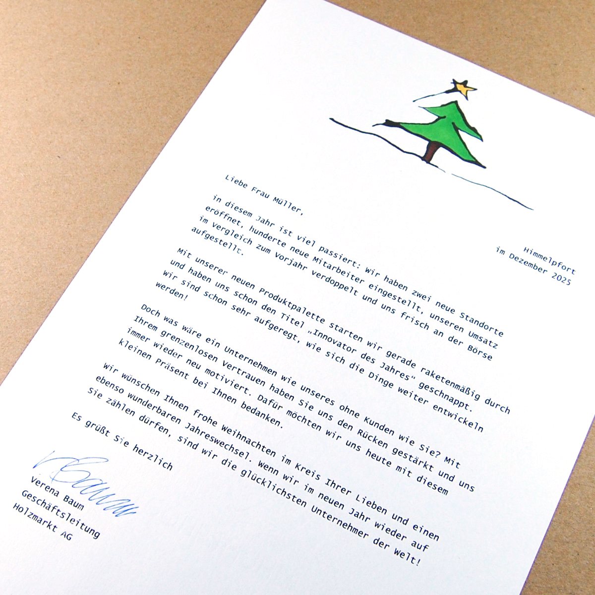 There is plenty of space on the letterhead for your personal Christmas message