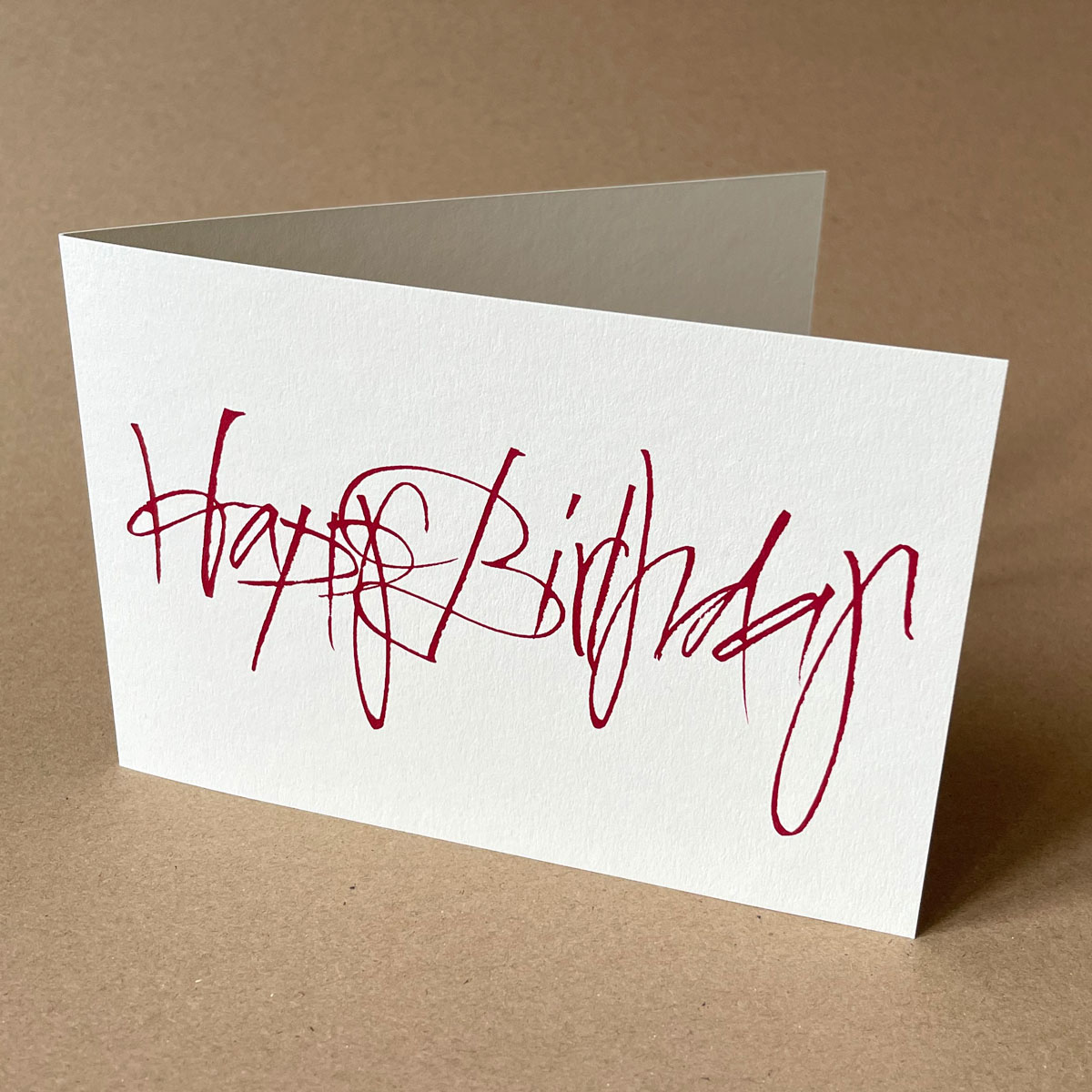 Happy Birthday, calligraphy - greeting cards, printed in red on recycled paper