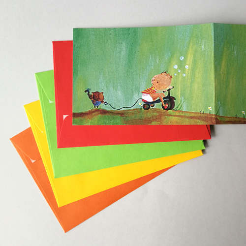 children, greeting cards with colourful envelopes