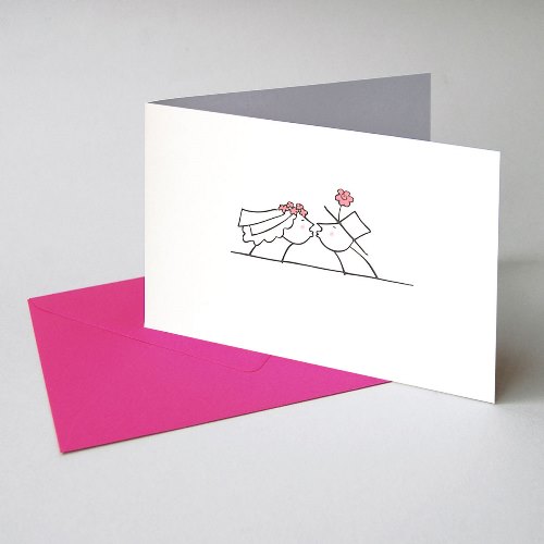 kissing couple - wedding cards with pink envelopes