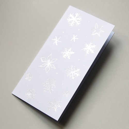 white Christmas Cards with relief-lacquer of snowflakes