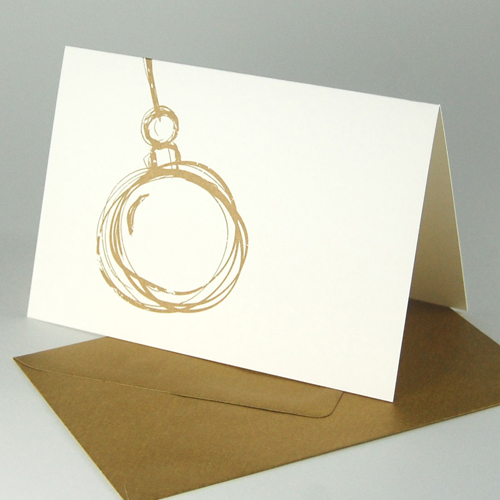 Swinging Bauble, christmas cards with golden envelopes