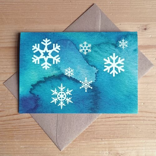 modern seasons greetings with envelopes: snowflakes