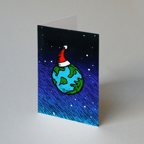 Christmas Cards: the globe with a red hat